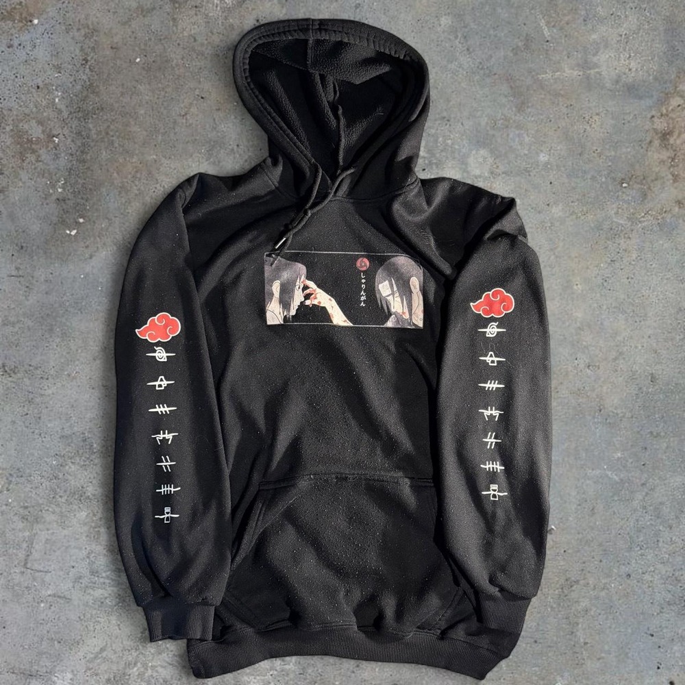 Naruto Itachi Akatsuki Anime Graphic Hoodie Black 3XL Streetwear